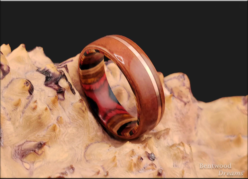 Plum Wood Bentwood Ring: Copper Inlay, Multi-Color Core