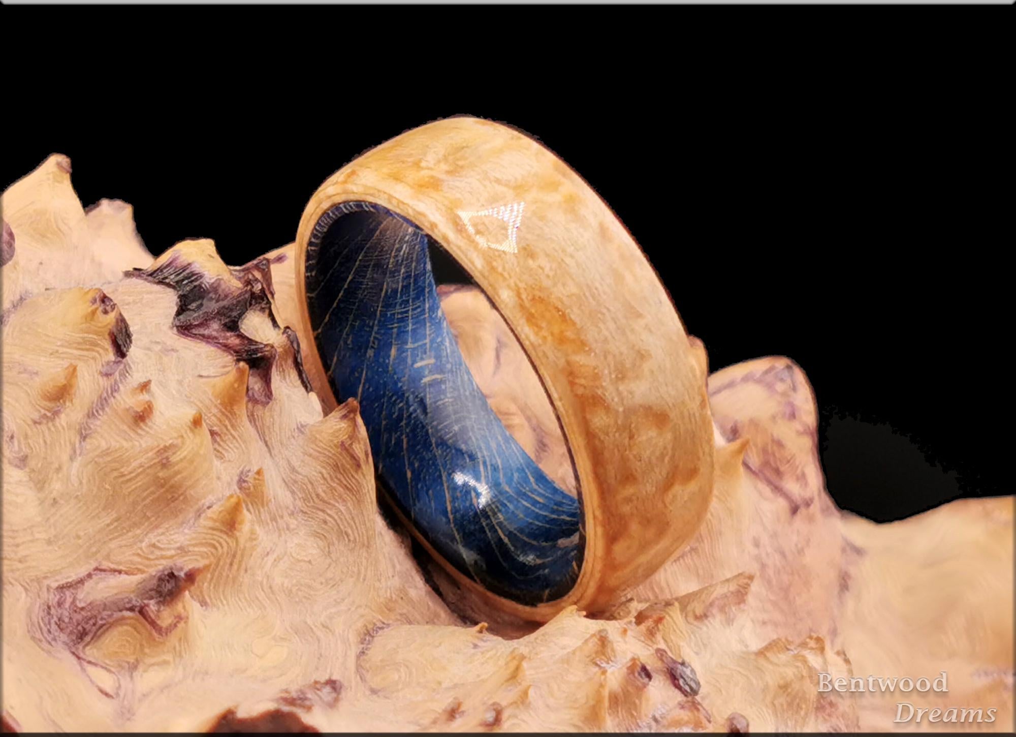Birdseye Maple Bentwood Ring: Blue Box Elder Core