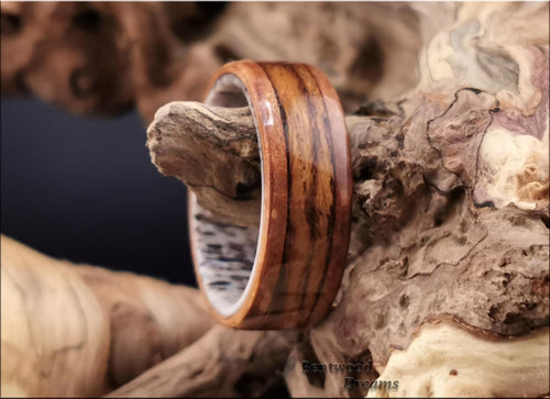 Bentwood Ring: Arbutus Burl, inlaid Teak wood, Deer Antler core