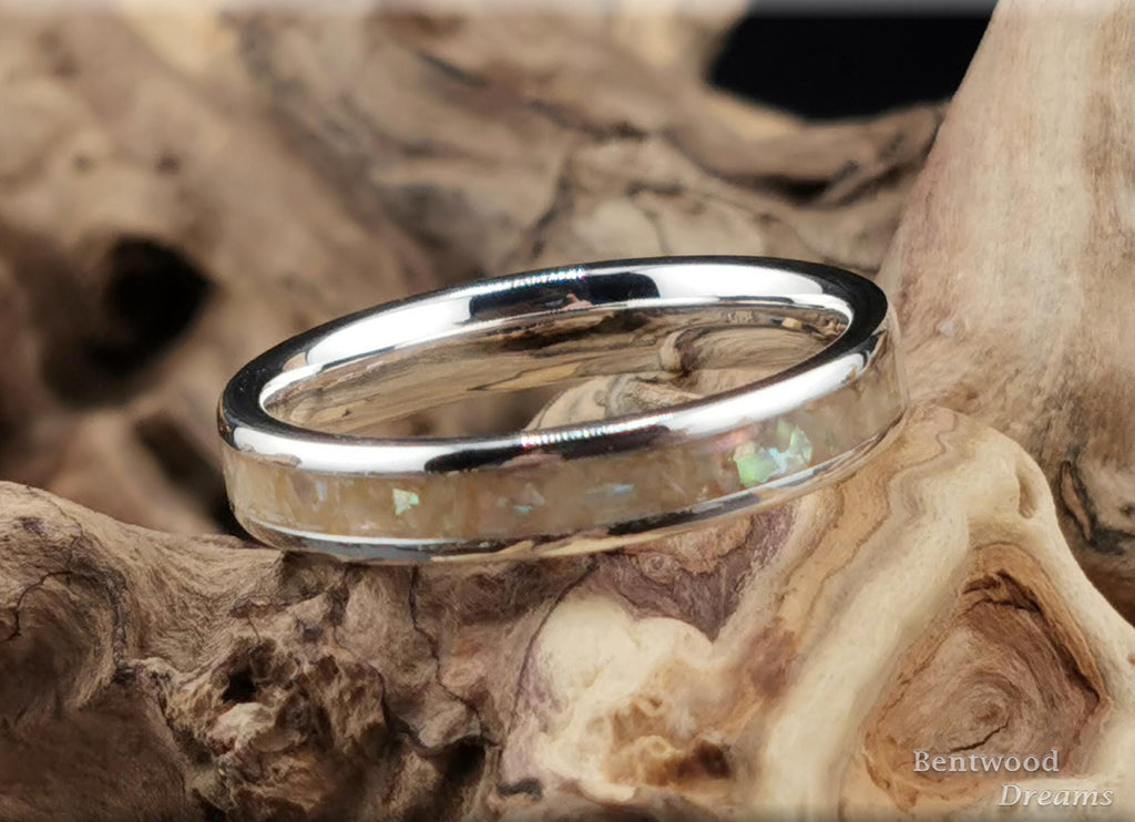 Sterling Silver Ring, inlaid Japanese White Abalone, metal ring