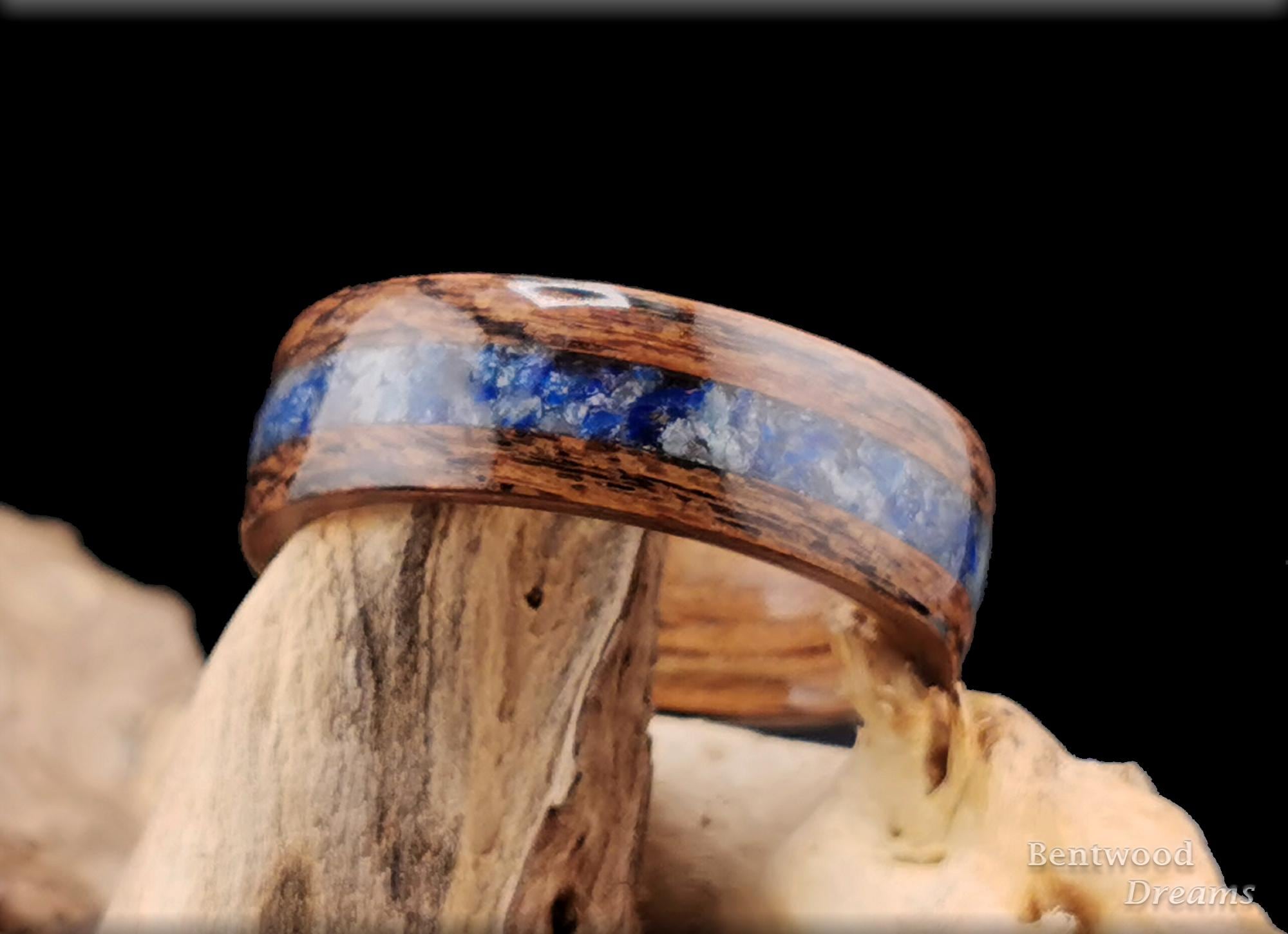 Bentwood Ring: Louro Preto, inlaid Afghanite, Koa wood core, Quick Ship