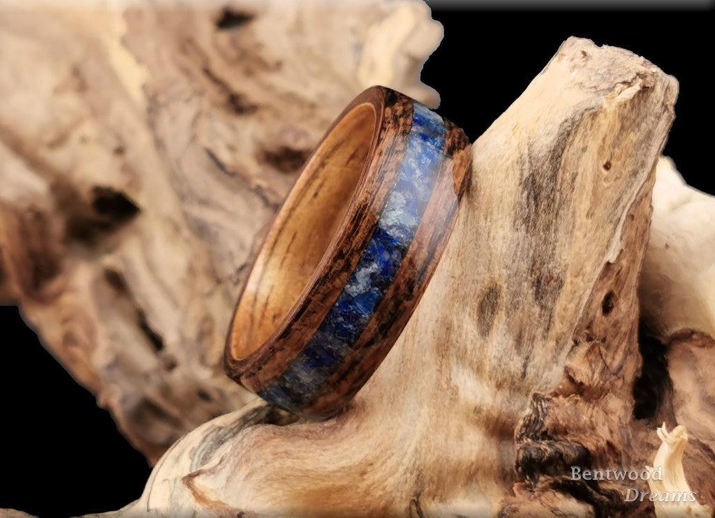 Bentwood Ring: Louro Preto, inlaid Afghanite, Koa wood core, Quick Ship