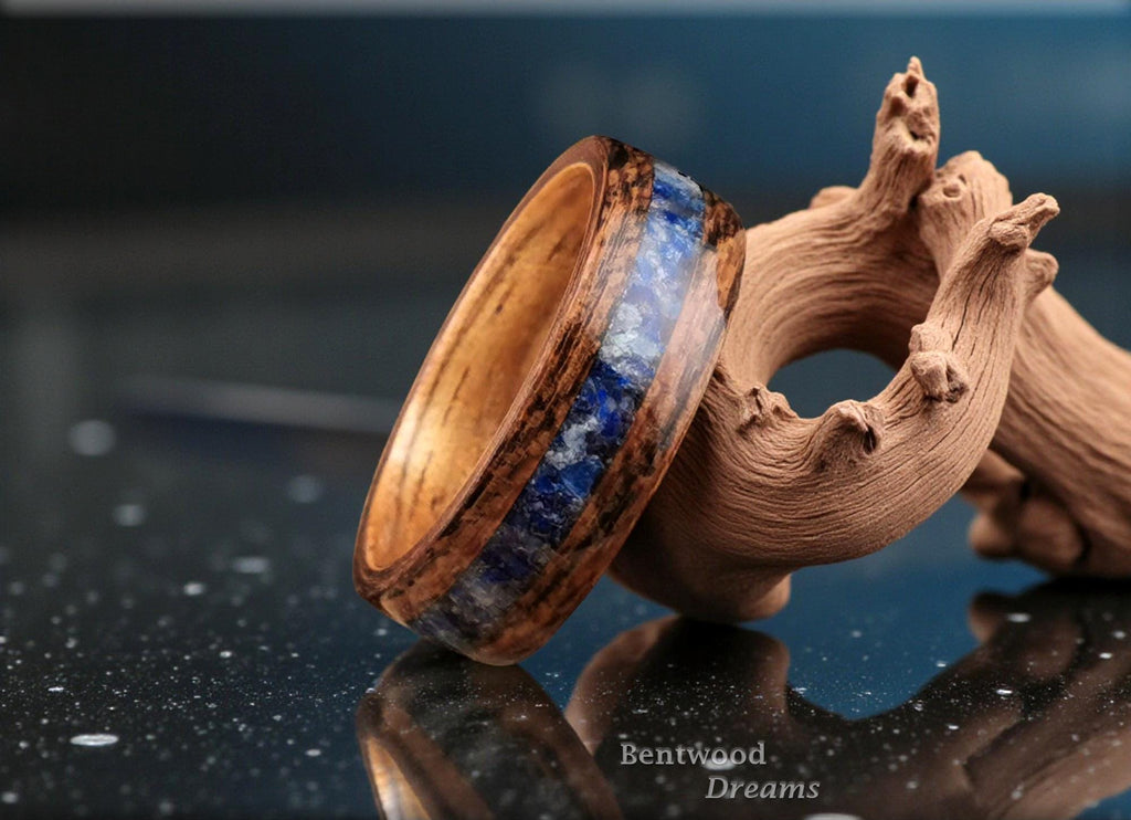 Bentwood Ring: Louro Preto, inlaid Afghanite, Koa wood core, Quick Ship