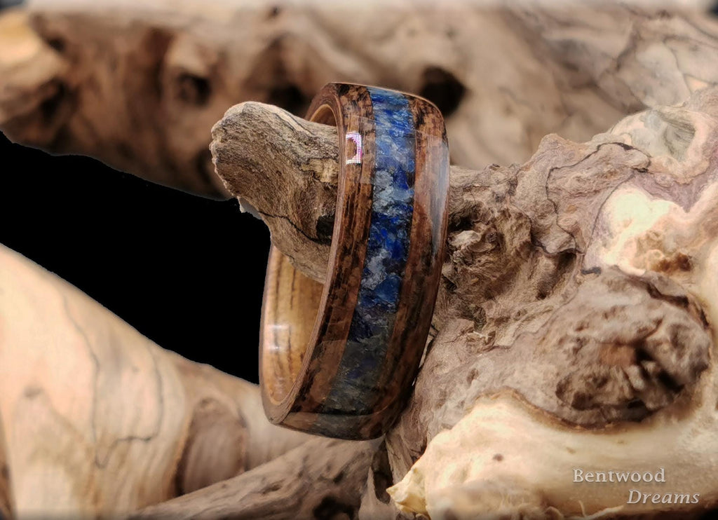 Bentwood Ring: Louro Preto, inlaid Afghanite, Koa wood core, Quick Ship