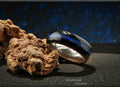 Bentwood Ring: Black Birdseye Maple, inlaid Australian Coober Pedy Opal, Damascus Steel core