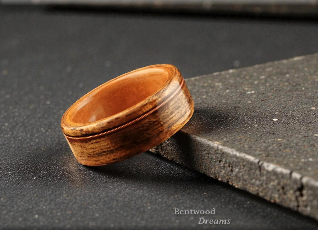 Bentwood Ring: Quartersawn Etimoe, inlaid Guitar String, Pearwood core