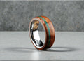 Bentwood Ring: Etimoe, offset inlaid Green Malachite, Tungsten Carbide core, wood ring