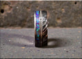 Black Damascus Steel Ring, inlaid Guitar String and Opal