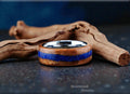 Bentwood Ring: Etimoe, inlaid Azurite, Tungsten Carbide core, 'Azurite Creek'