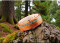 Bentwood Ring: Spanish Cedar, offset inlaid Alacran Turquoise, Deer Antler core