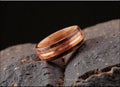 Bentwood Ring: Claro Walnut Burl, inlaid Koa and Copper Wire, Whisky Barrel core