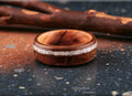 Bentwood Ring: Imbuya Pommele, offset inlaid Howlite, Olivewood core, Artisan ring