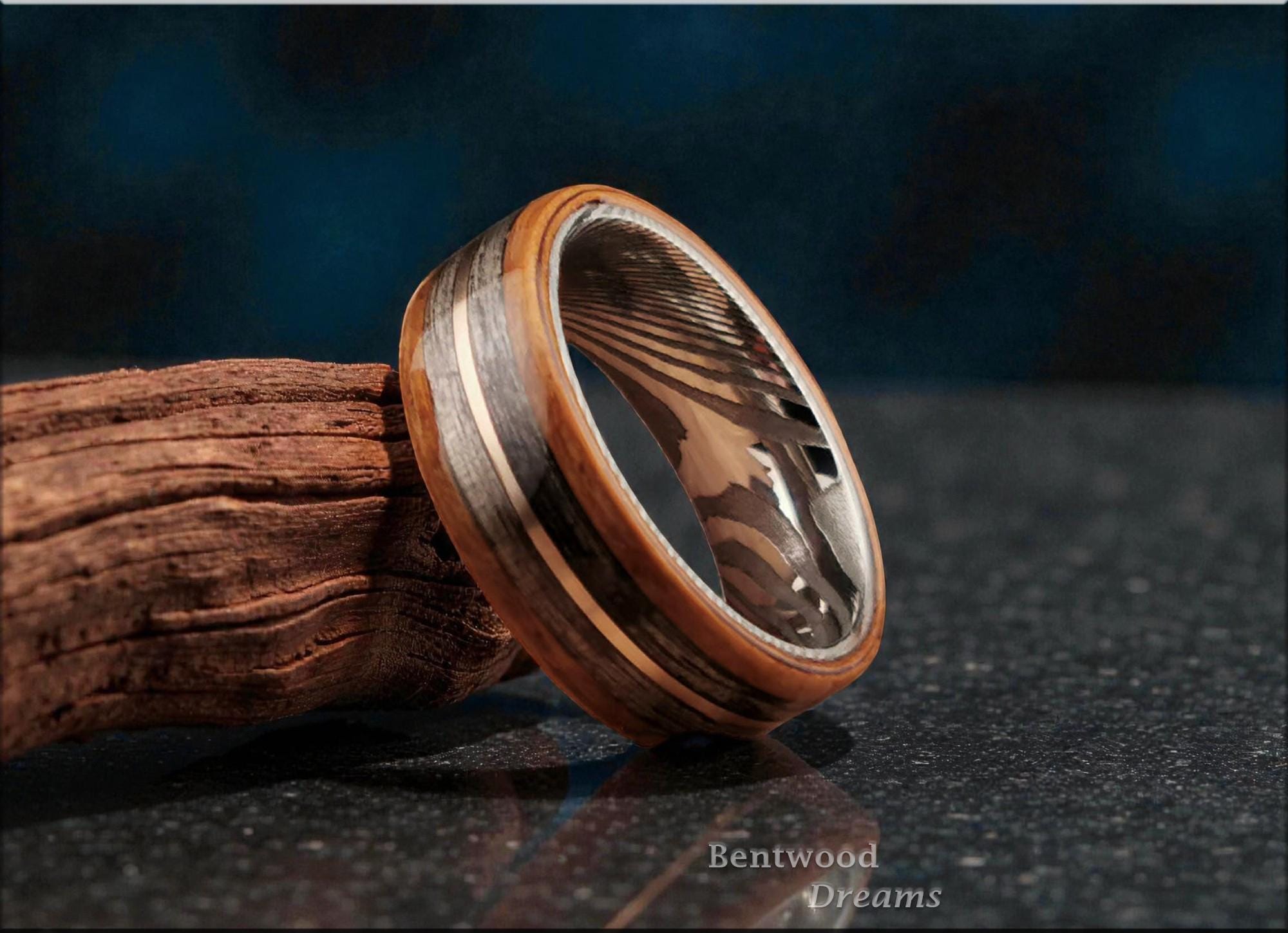 Bentwood Ring: Jatoba, inlaid Harborica,and Bronze, Damascus Steel core