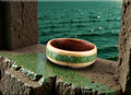 Bentwood Ring: Rare Birdseye Pine, inlaid Nevada Green Variscite, Ironwood core