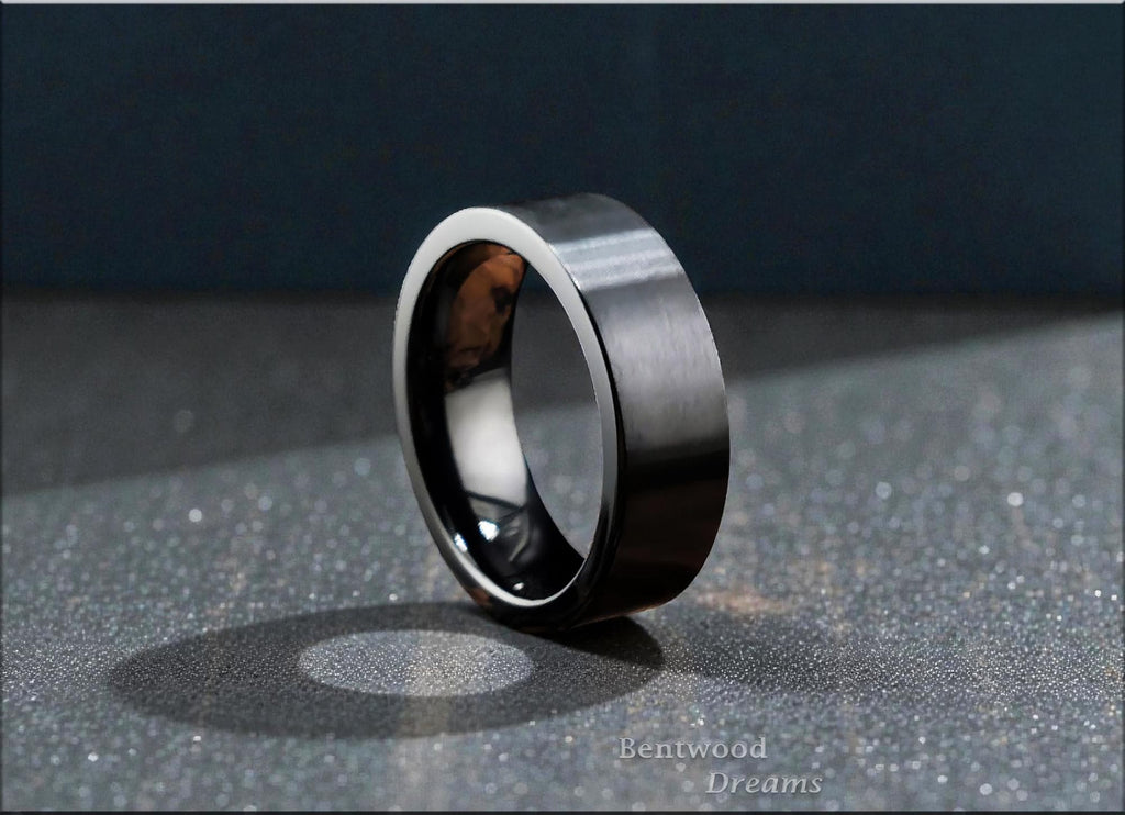 Classic Brushed Black Titanium Band - traditional metal ring