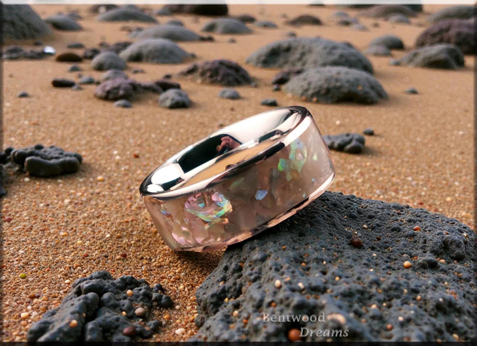 Sterling Silver Ring, inlaid Japanese White Abalone, metal ring