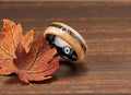 Birdseye Maple Bentwood Ring: Volcanic Sand Inlay, Black Ceramic Core