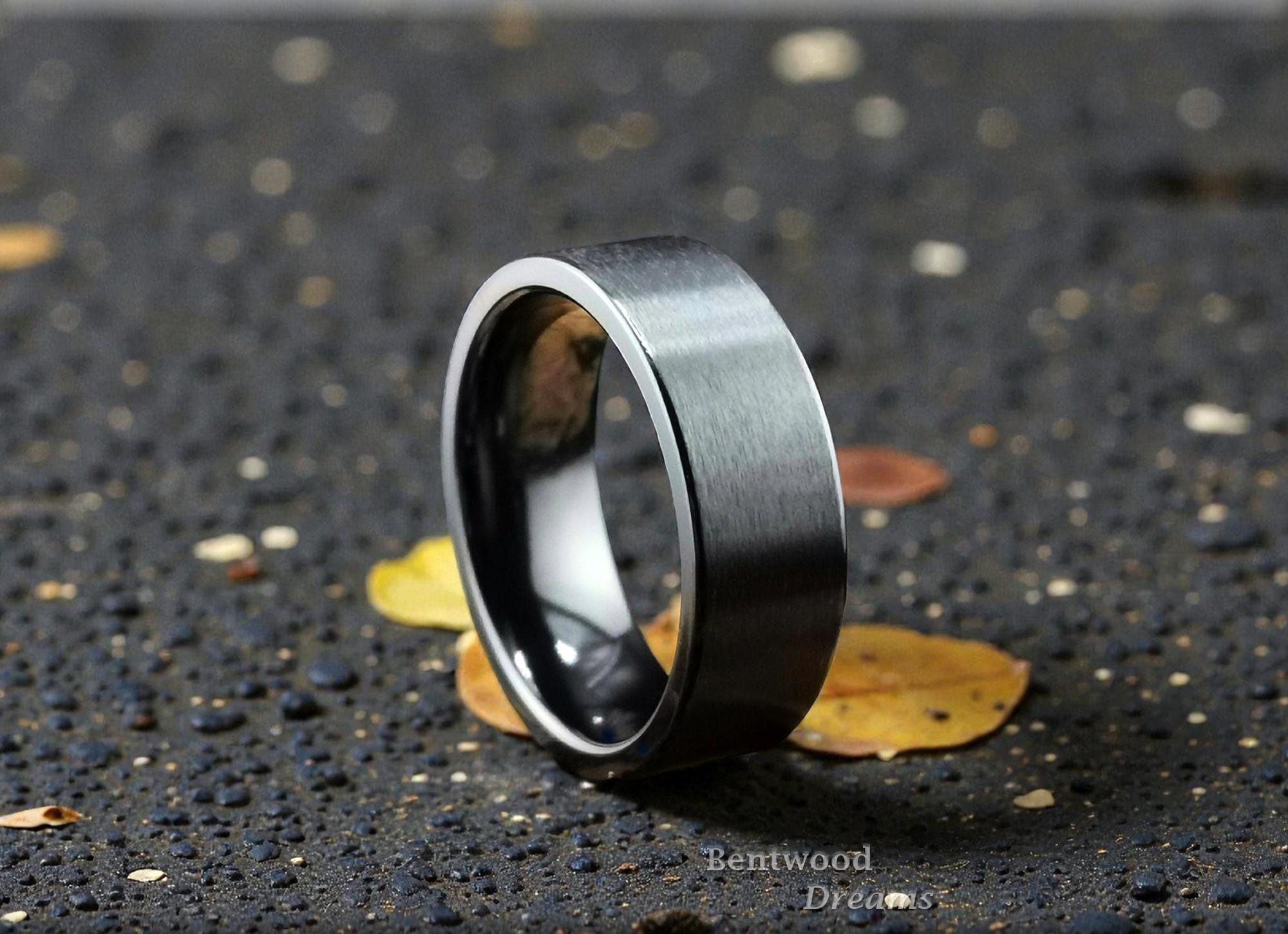 Classic Brushed Black Zirconium Band - traditional metal ring