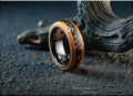Bentwood Ring: Moabi, inlaid Fuertaventura Volcanic Sand , Polished Black Ceramic core, wood ring