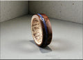 Bentwood Ring: Curly Smoked Etimoe, inlaid Australian Coober Pedy Opal, Deer Antler core