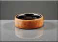Bentwood Ring: Rare Myrtle Burl, polished Black Ceramic core, wood ring