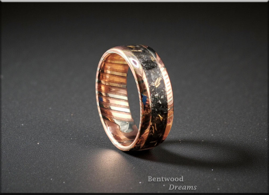 Mokume Gane Ring: inlaid Meteorite and M41 Walker Bulldog Tank shavings
