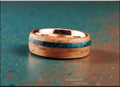 Bentwood Ring: Brownheart Beech, offset inlaid Chilean Blue Opal, Polished Copper core, wood ring