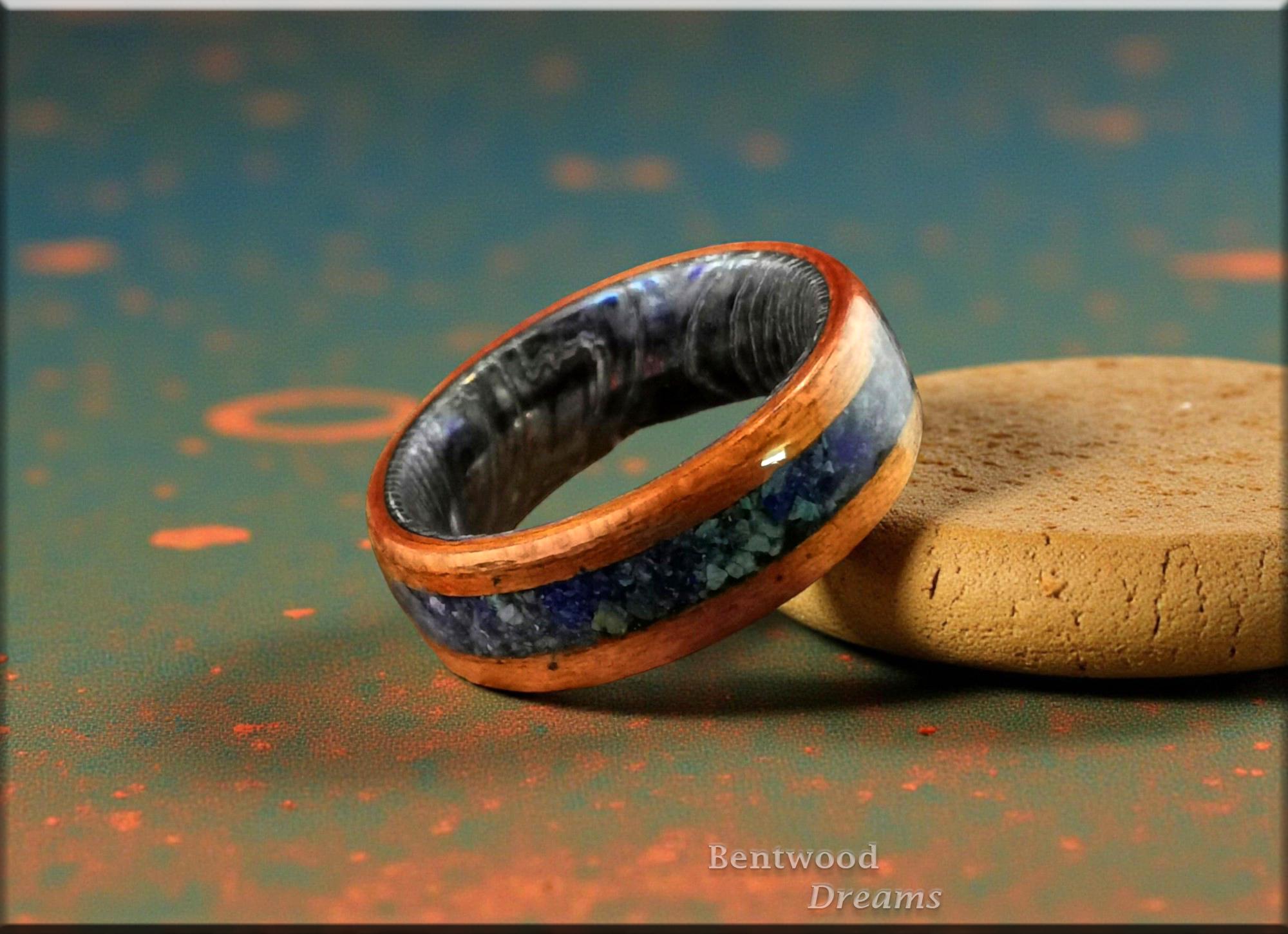 Bentwood Ring: Etimoe, inlaid  Azurite, Zircuti core, wood ring