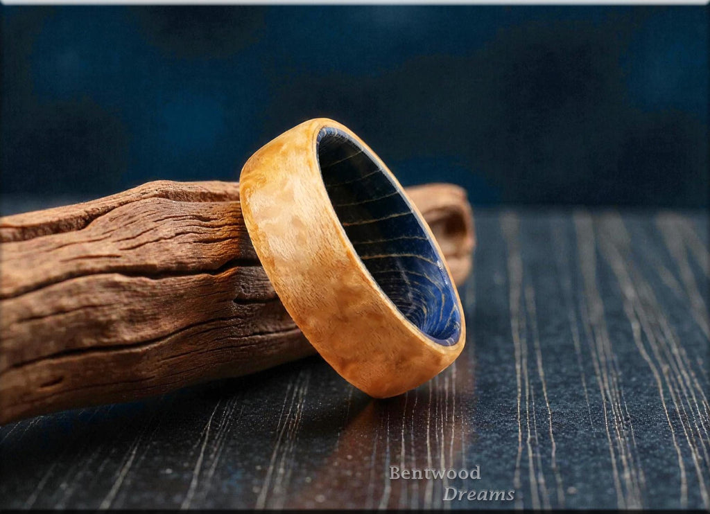 Birdseye Maple Bentwood Ring: Blue Box Elder Core