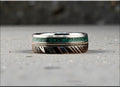 Black Damascus Steel Ring, w/inlaid Guitar String and Green Malachite, metal ring