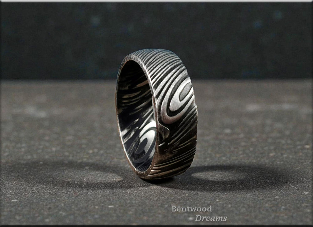 Black Damascus Steel Ring - metal ring