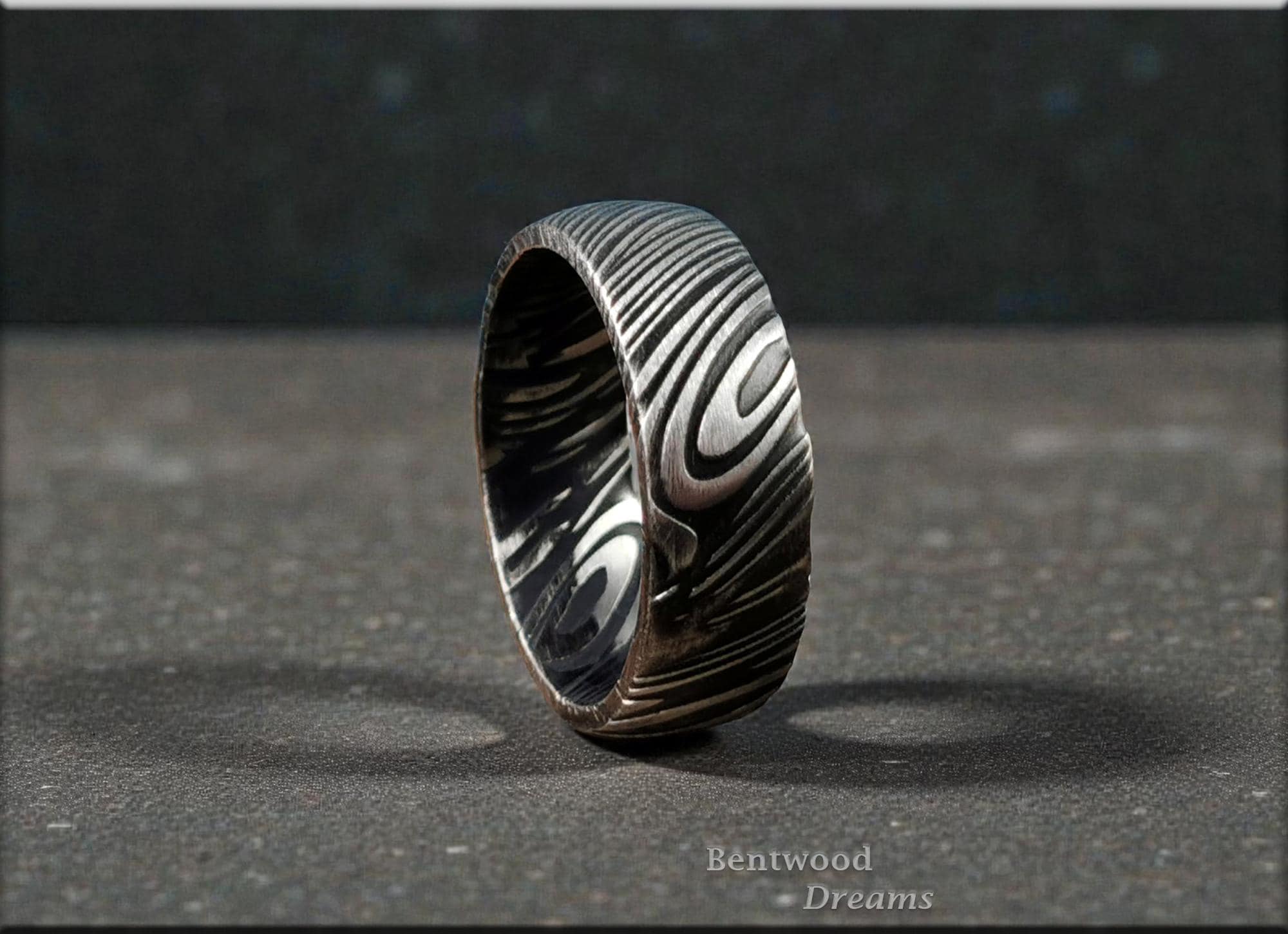 Black Damascus Steel Ring - metal ring