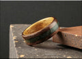 Emerald Inlaid Bentwood Ring: Curly Walnut, Black Limba Core