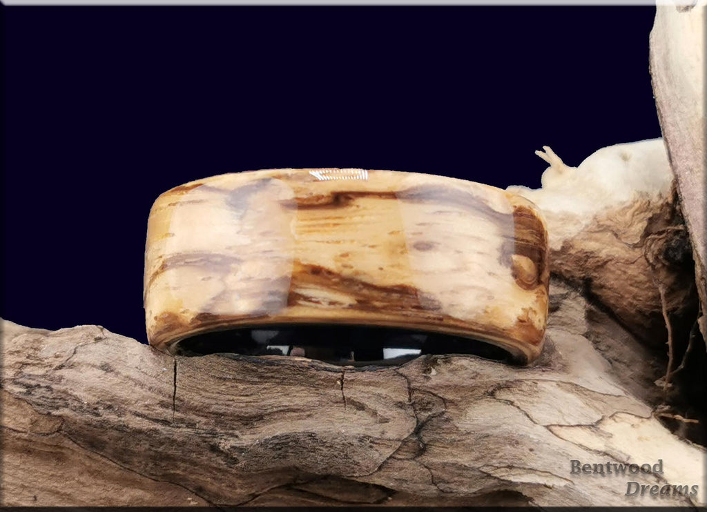 Bentwood Ring: Ultra-Rare Birdseye Zebrano, 10mm Black Ceramic core