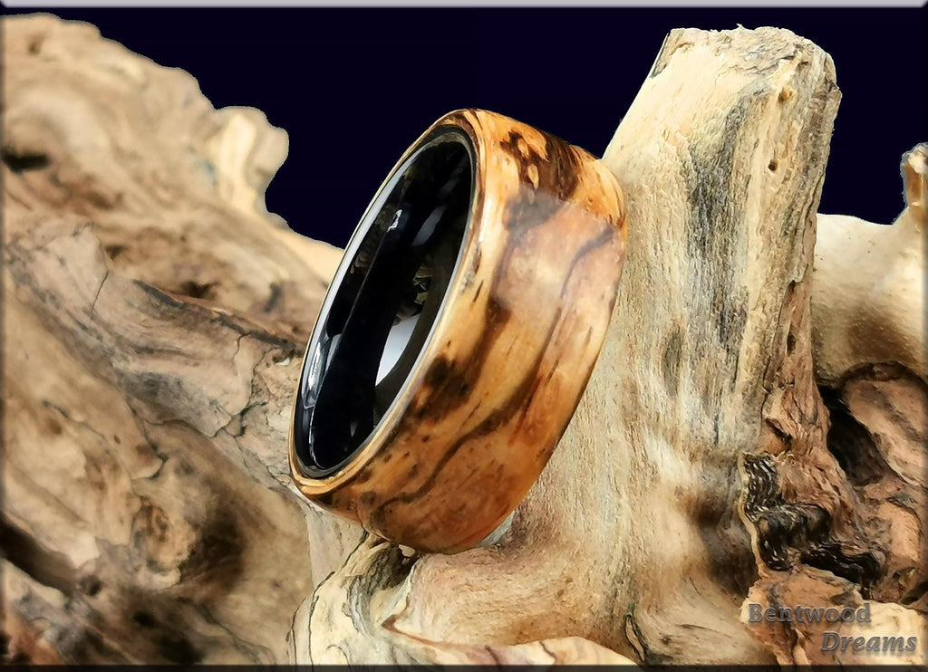Bentwood Ring: Ultra-Rare Birdseye Zebrano, 10mm Black Ceramic core