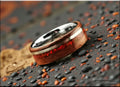 Bentwood Ring: Santos Rosewood, inlaid Sterling Silver and Lab Cultured Opal, White Tungsten core
