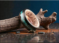 Bentwood Ring: Black Birdseye Maple, inlaid Chilean Chrysocolla, Deer Antler core, wood ring