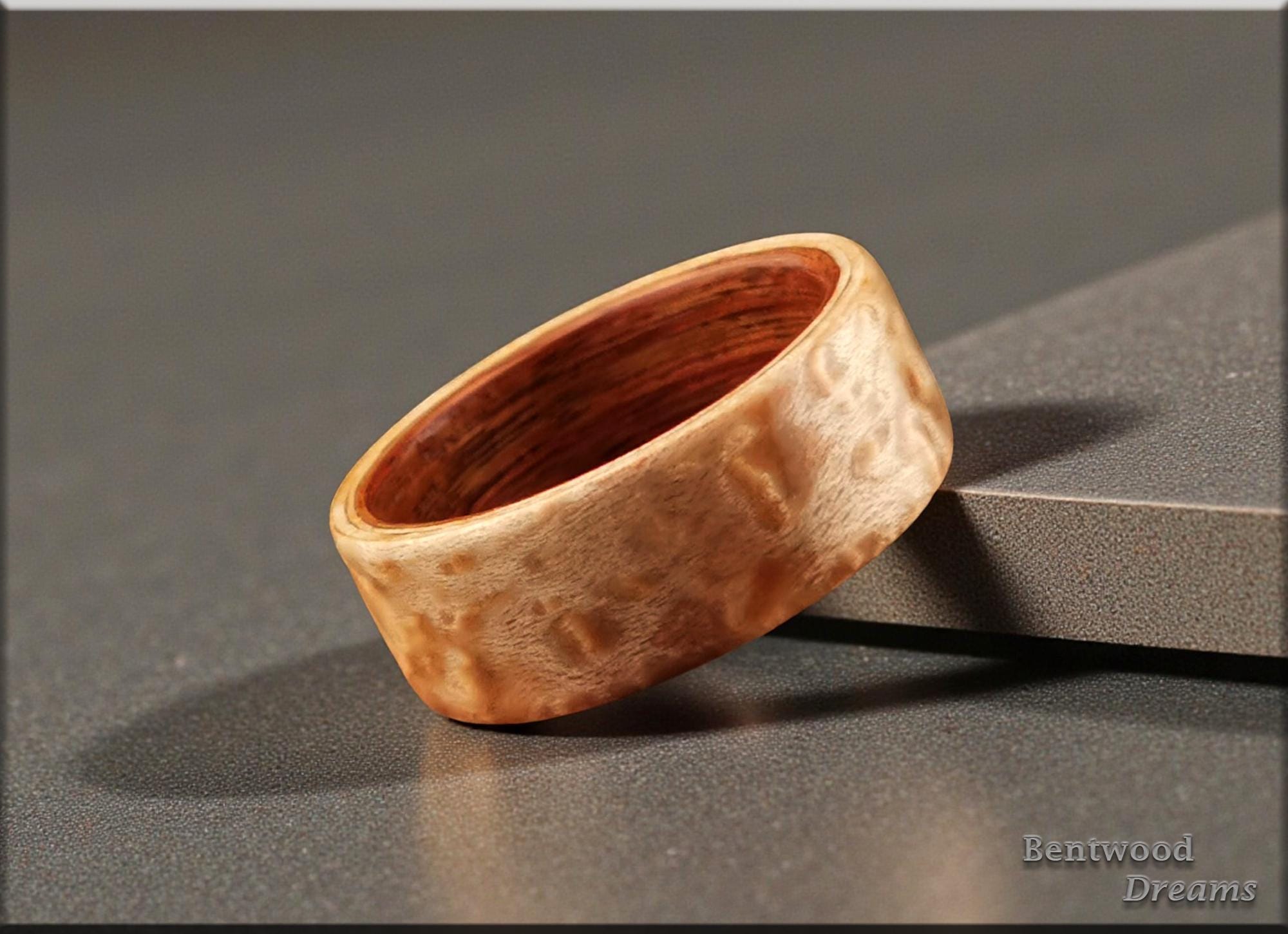 Bentwood Ring: Birdseye Maple, Canarywood core