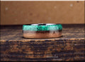 Bentwood Ring: Black Walnut, live edge inlaid Malachite, polished Black Ceramic core, wood ring