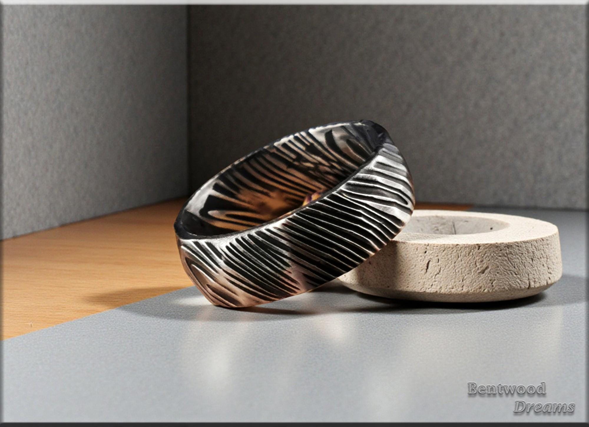 Hammered Black Damascus Steel Ring