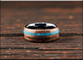 Bentwood Ring: Curly Walnut, Kingman Turquoise, polished Black Ceramic core