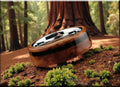 Redwood Burl Bentwood Ring: Black Tourmaline Inlay, Tungsten Core