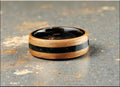 Bentwood Ring: Rustic Chestnut, inlaid Azurite-Malachite matrix, Black Ceramic core, wood ring