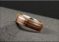 Bentwood Ring: Black Limba, offset inlaid Sterling Silver, Polished White Tungsten core