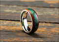 Bentwood Ring: Redwood Burl, inlaid Green Malachite, Polished Titanium core, wood ring