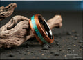Bentwood Ring: Fumed Aspen, inlaid Dark Chrysocolla, Polished Black Ceramic core