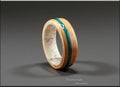 Bentwood Ring: Hickory, offset inlaid Dark Chrysocolla, Deer Antler core, wood ring