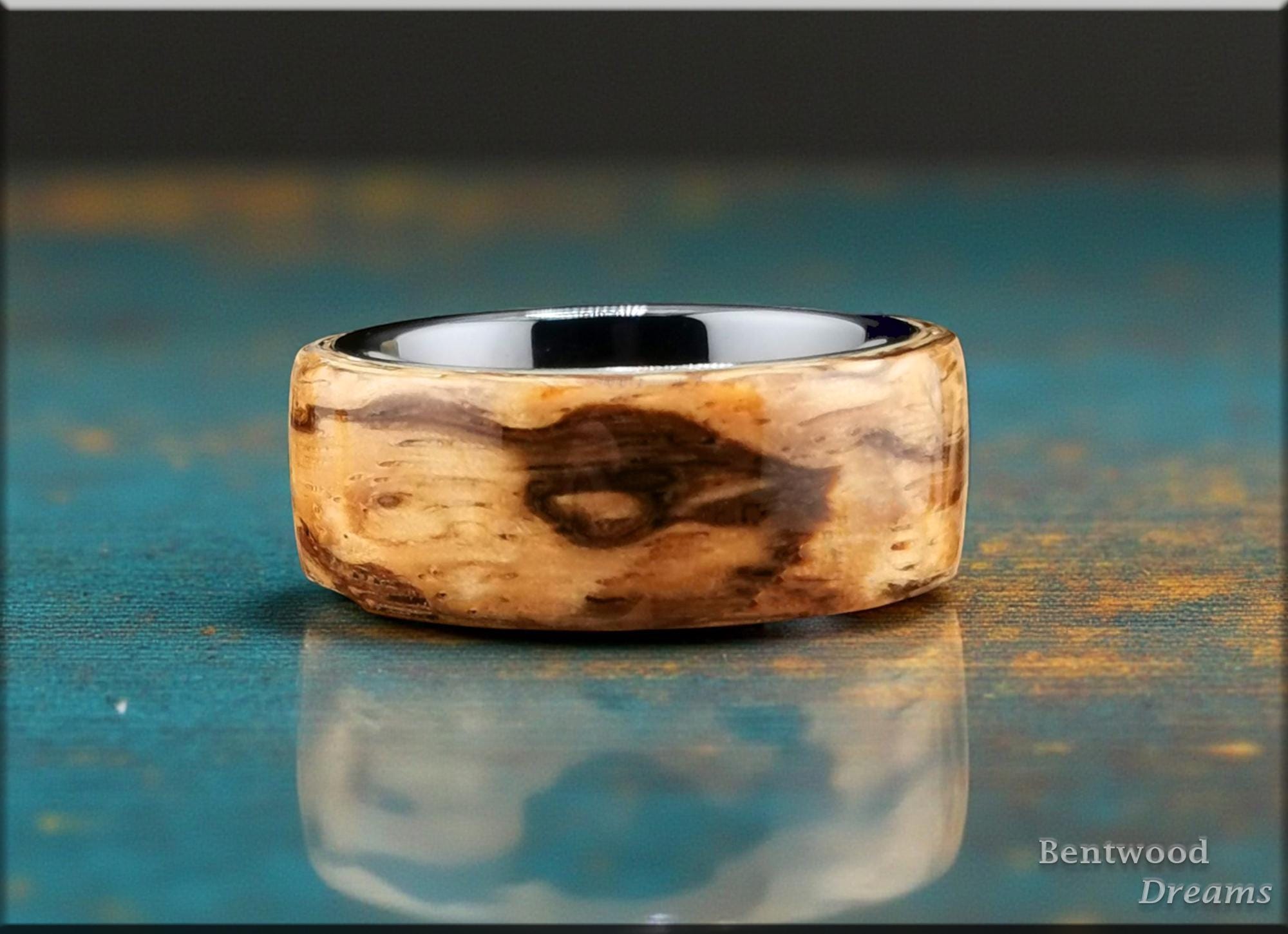 Bentwood Ring: Ultra-Rare Birdseye Zebrano, 10mm Black Ceramic core