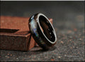 Bentwood Ring: Smoked Eucalyptus, Australian Black Opal, Polished Black Ceramic core