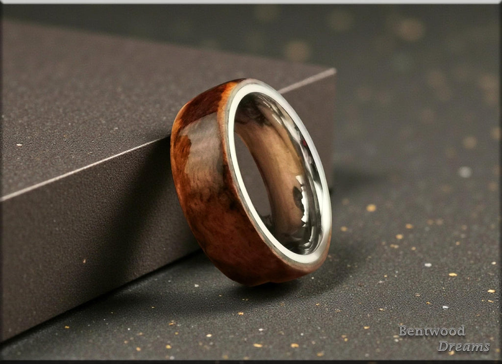 Bentwood Ring: English Chestnut Burl, Polished Tungsten Carbide core